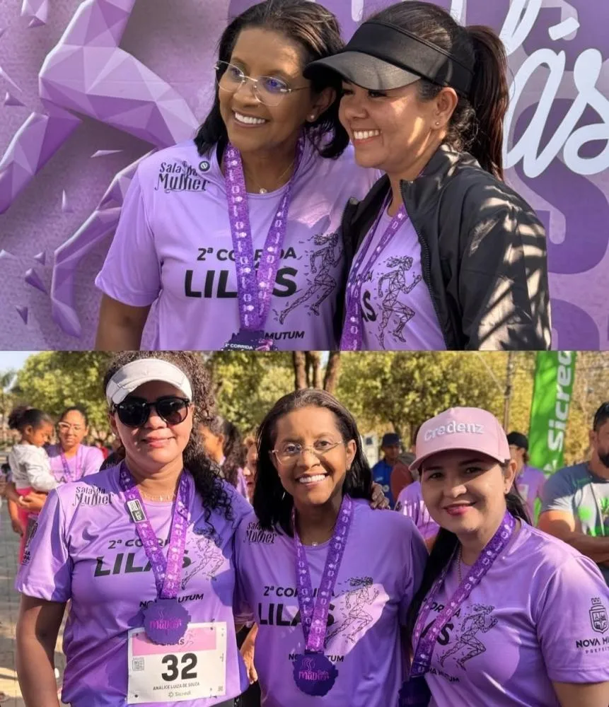 Foto tirada em nova mutum na 2° corrida lilás.Gisela Simona ao centro da foto 